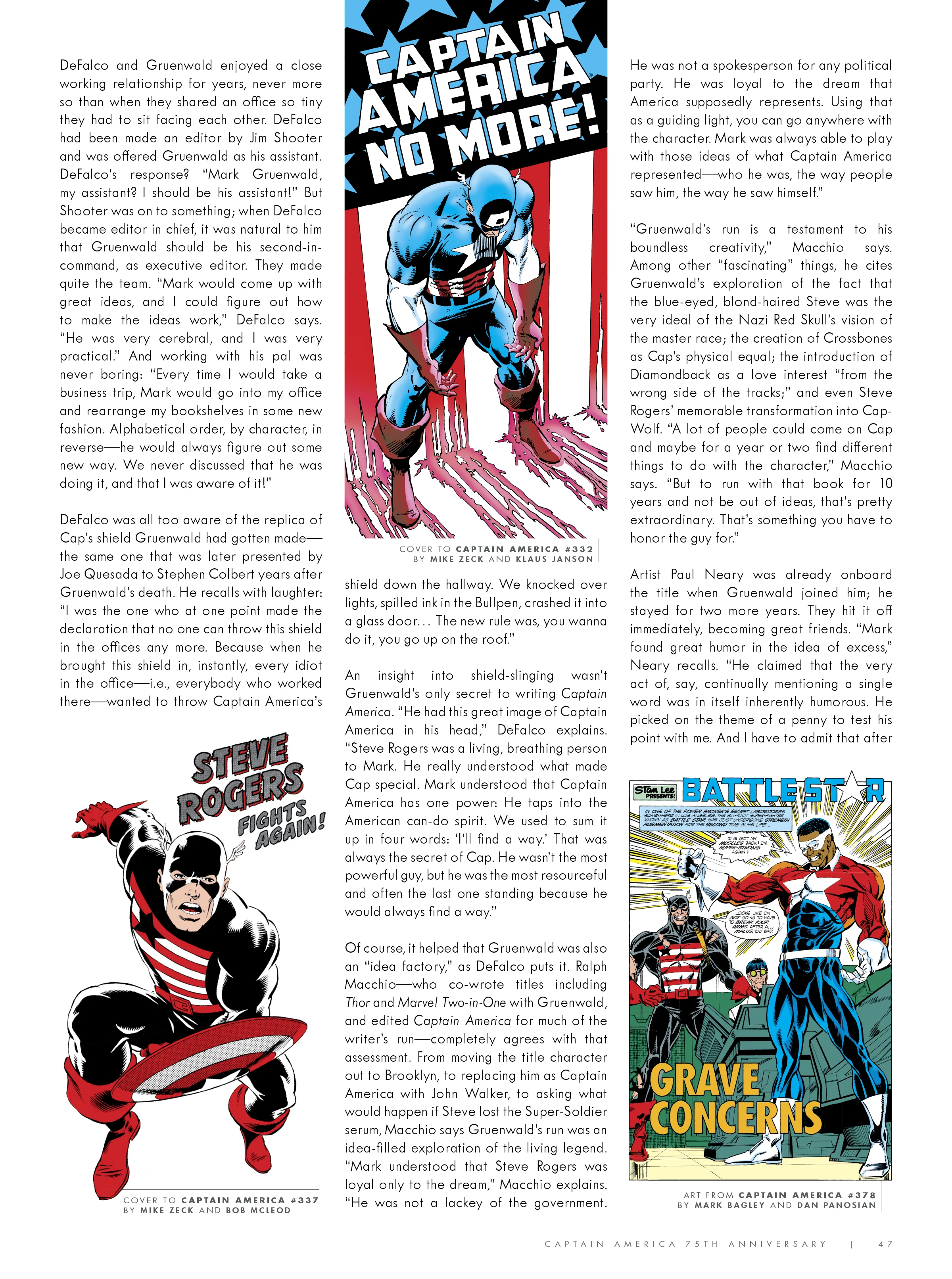Design and layout for Captain America 75th Anniversary Magazine . Content copyright Marvel Entertainment, 2016.