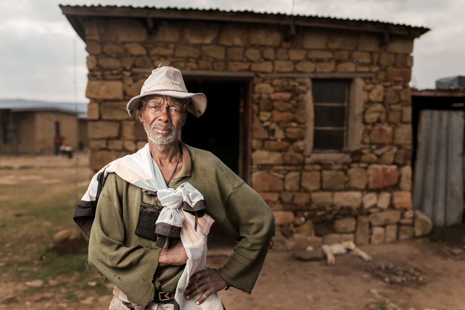 Joseph Lebone started working in the gold mines in 1972 when he was 21 years old. He worked for 33 years until he was diagnosed with silicosis at the mine hospital. He was compensated R40 000 and only sent home when he developed tuberculosis. He started working there because he saw others who were managing to find jobs and provide for their families. Now he has to survive off the land. He grows vegetables, maize and wheat.