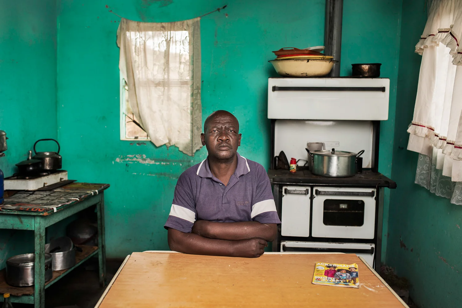 Monokoa Lepota lives in Roma, Lesotho. He was working in the gold mines when he injured his eye in an accident and was retrenched with compensation of R70 000. After he returned home he discovered that he has silicosis from his 36 years working underground. He cannot go back to work in the mines and so has to support himself by farming.