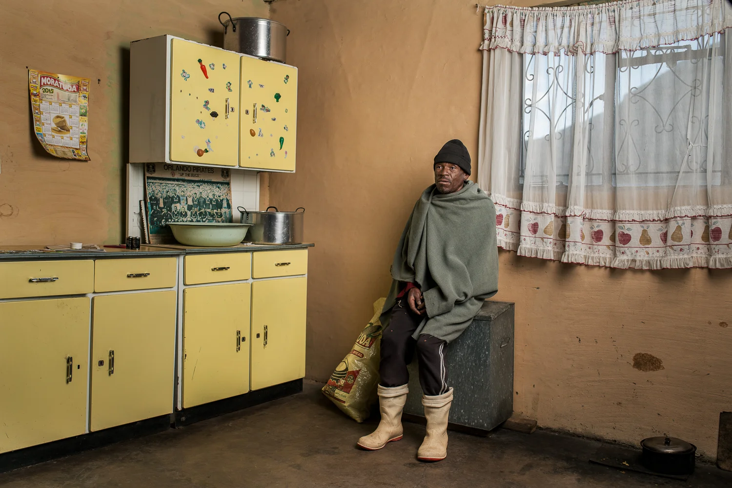 Toulang Mako , 65, lives in Mohale’s Hoek, Lesotho. He worked on the mines for 21 years as a miner’s assistant and would sing in a traditional group at the weekends. During this time he contracted tuberculosis on three separate occasions and in 2012 he discovered that he had silicosis. Although he had a medical when he was retrenched he was not informed about the silicosis and was never compensated. 
