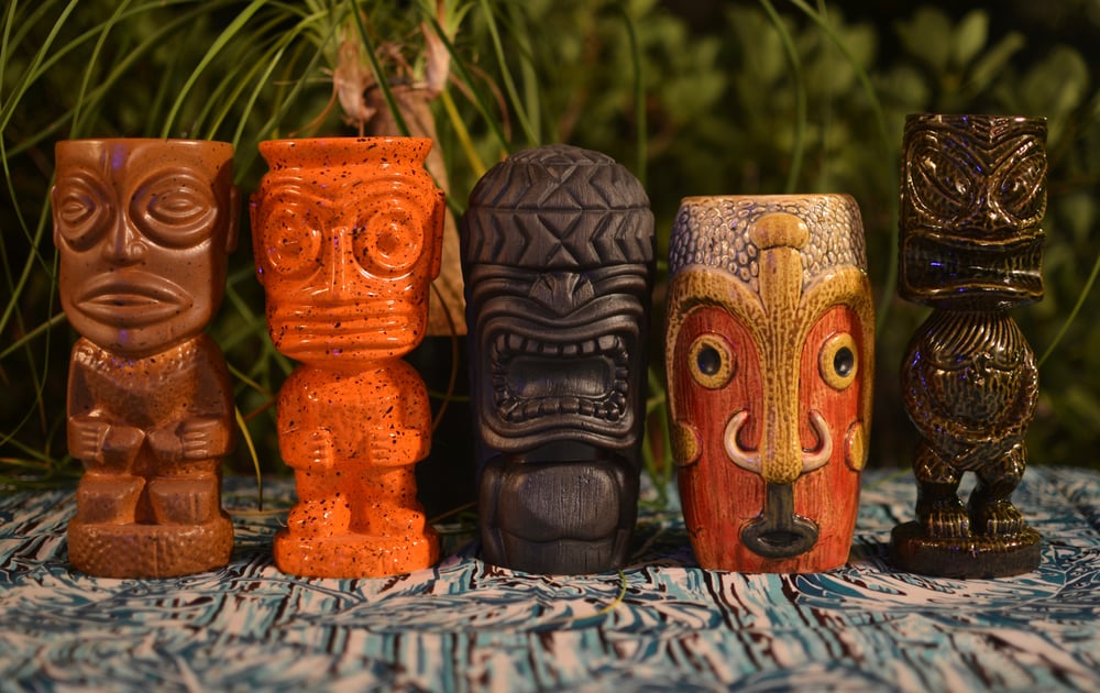 Munktiki-created tiki mugs based on tikis found at the Trader Vic's PDX location (hint, you can see several of them in the preceding photos).