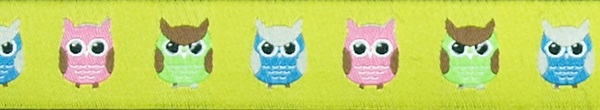 R245 7/8 Inch Owls on Yellow