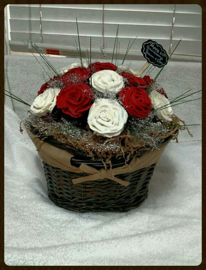 DENISE!!! Your cupcake bouquet basket is so gorgeous and the cupcakes look exactly like real roses! Thank you so much for sharing your talent with us! Please send more photos. We love this bouquet!!!