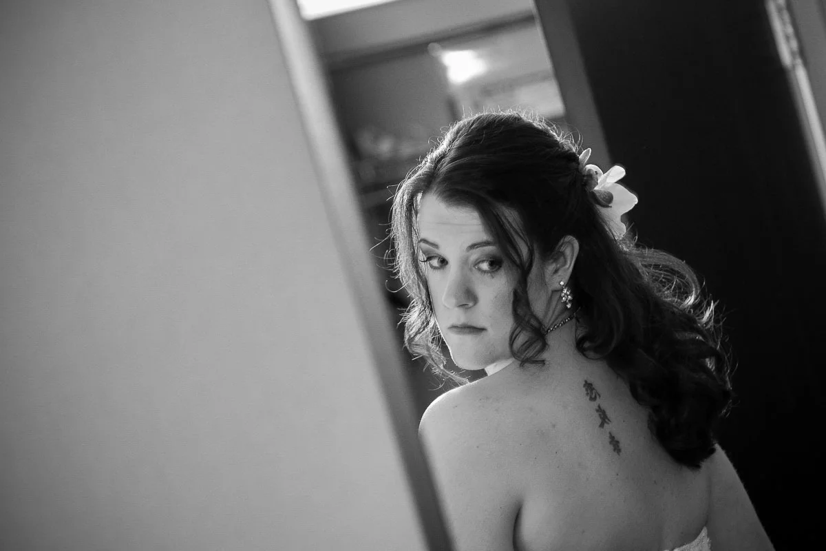 Bride gets ready before her wedding at the Catalyst Ranch. 