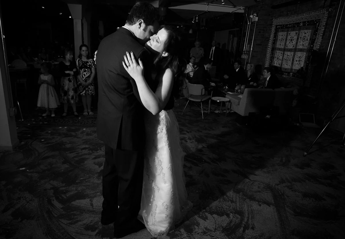 Couple's first dance during their Catalyst Ranch wedding reception.