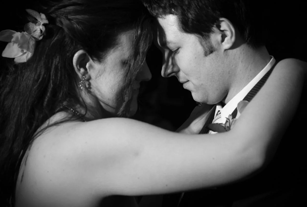 Intimate first dance photo of bride & groom at the Catalyst Ranch.