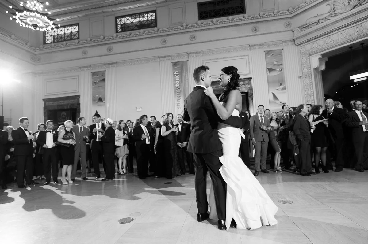 Bride & groom's first dance during their Shedd Aquarium wedding.