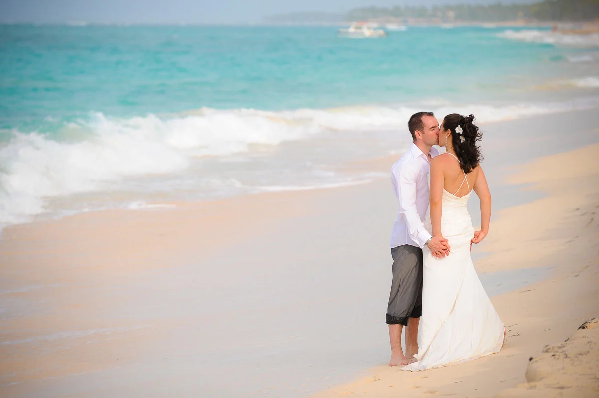 The couple shares a moment together after their wedding at the Majestic Colonial Resort, Punta Cana, Dominican Republic.