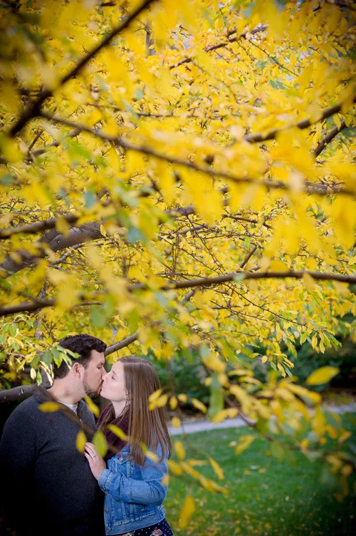 Chicago engagement session with fall colors at Lakeshore East Park. 