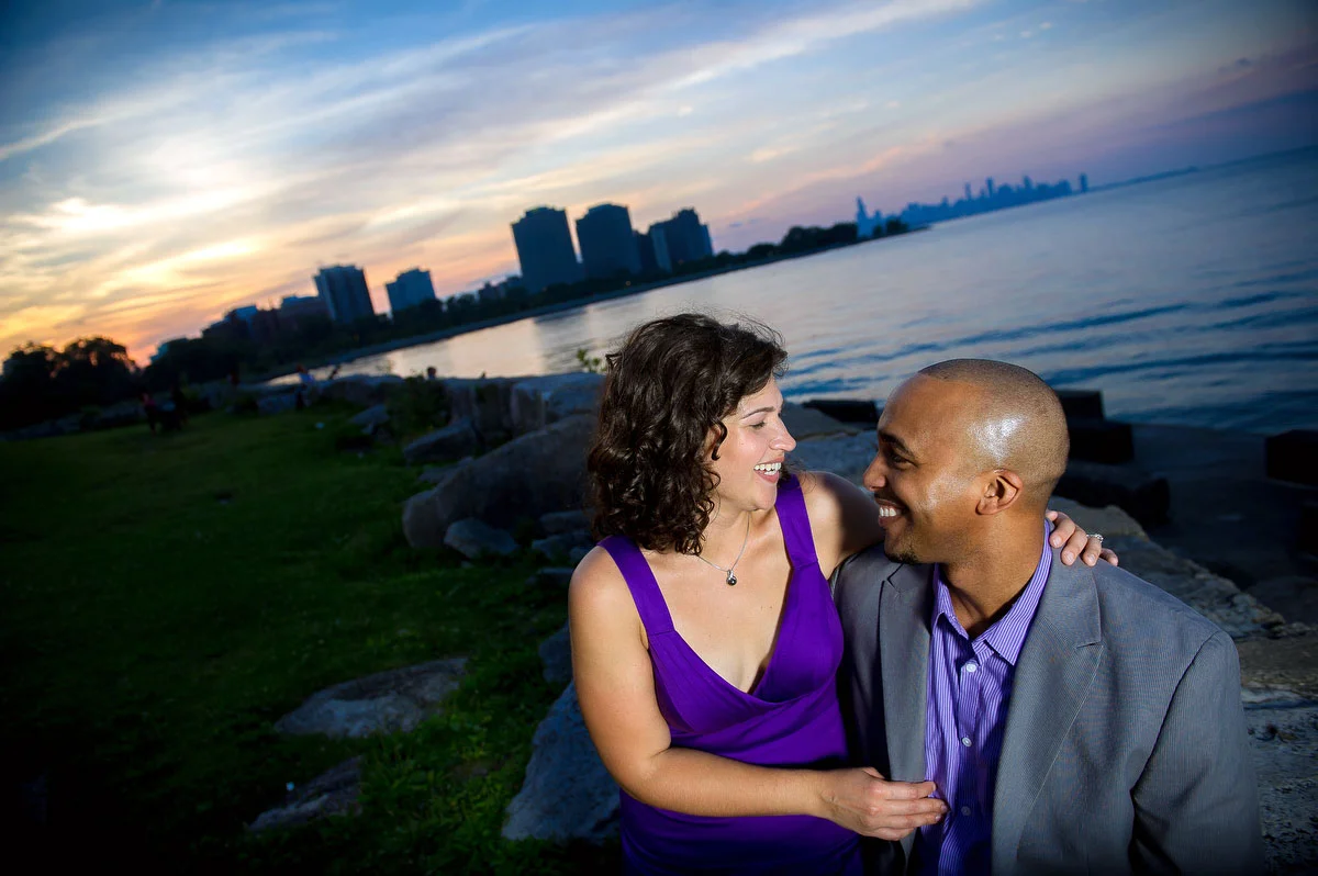 Sunset engagement session near Promontory Point in Chicago.