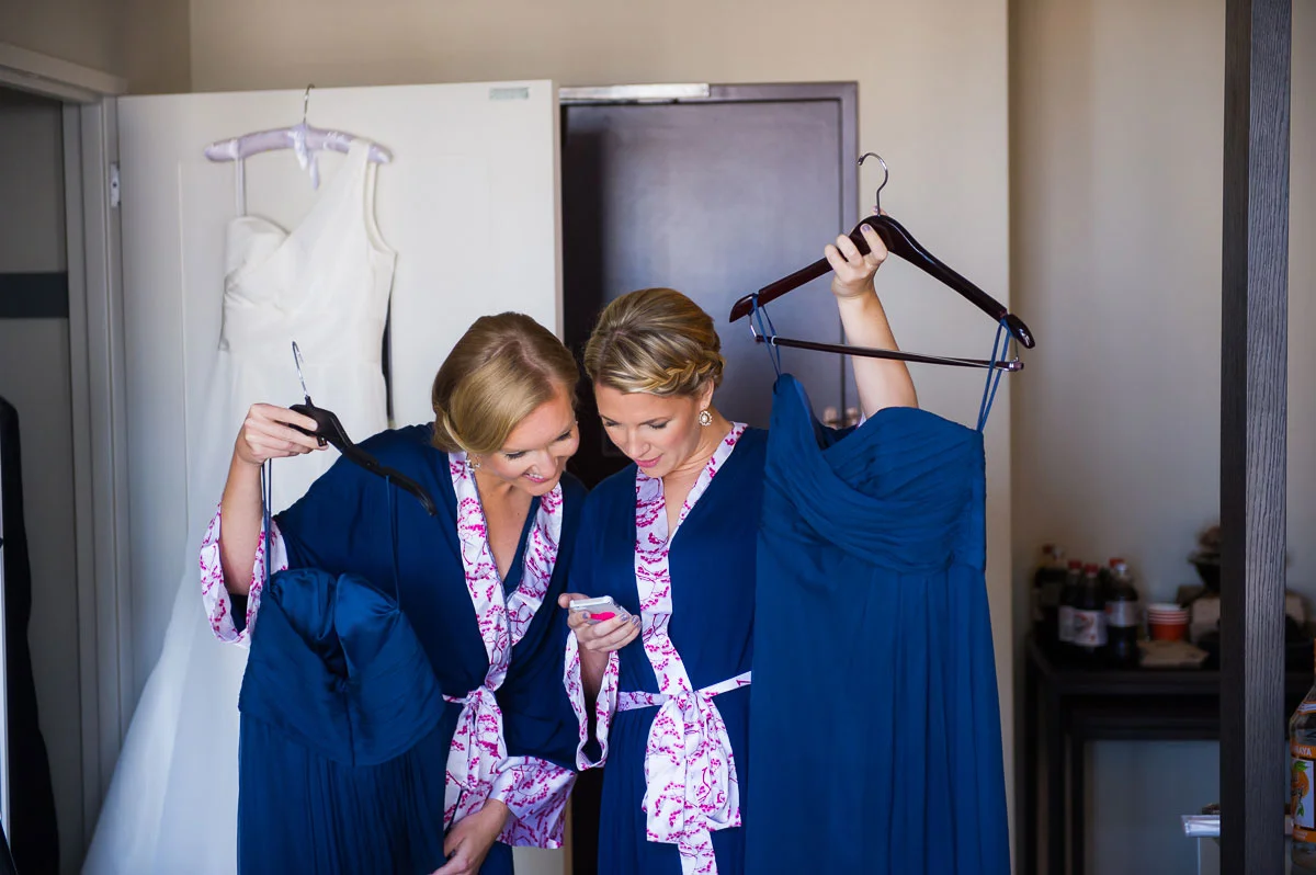 Bridesmaids with their dresses at the Thompson Chicago Hotel. 