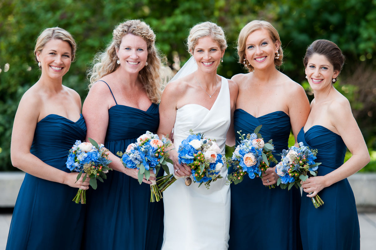 Bridesmaids on the wedding day at the Chicago History Museum. 
