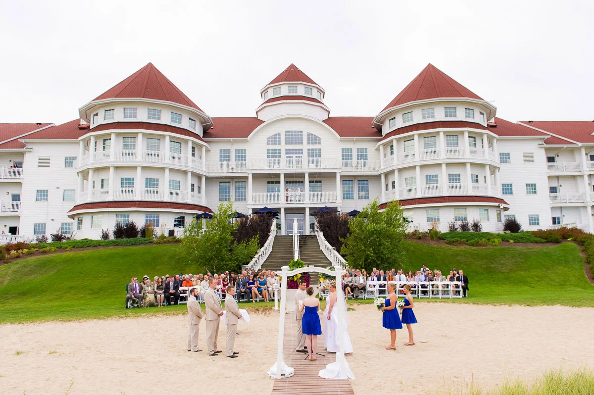 A wedding ceremony at Blue Harbor Resort in Sheboygan, Wisconsin. 