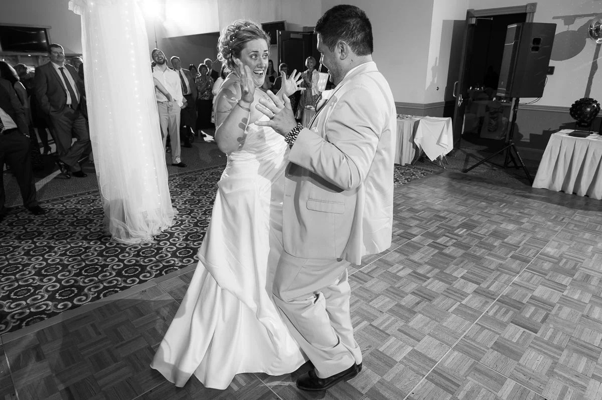 The couple's first dance during their wedding reception at Blue Harbor Resort. 
