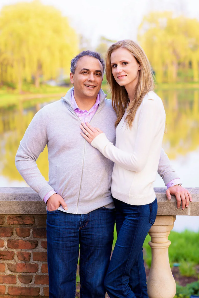 Portrait of the bride and groom during their Chicago Botanic Gardens engagement session.