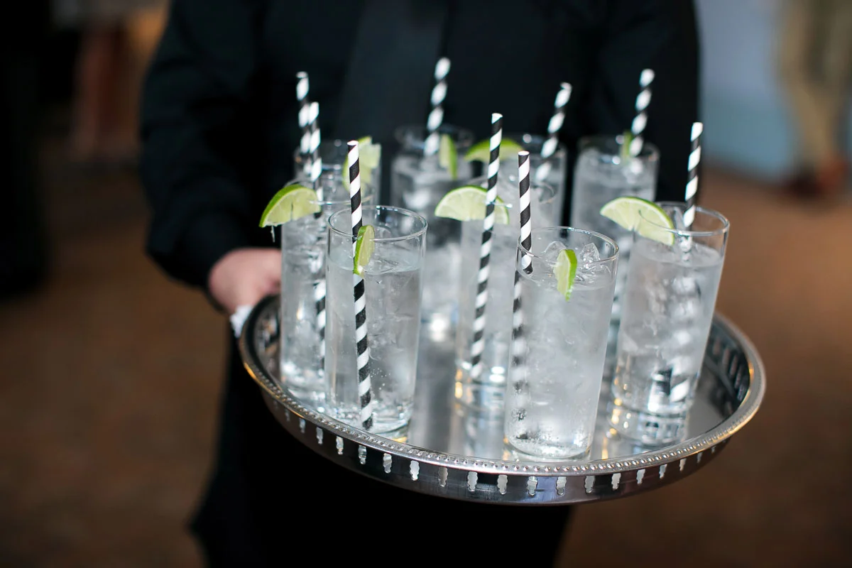 Cocktails served during a wedding at the Harold Washington Library Chicago. 