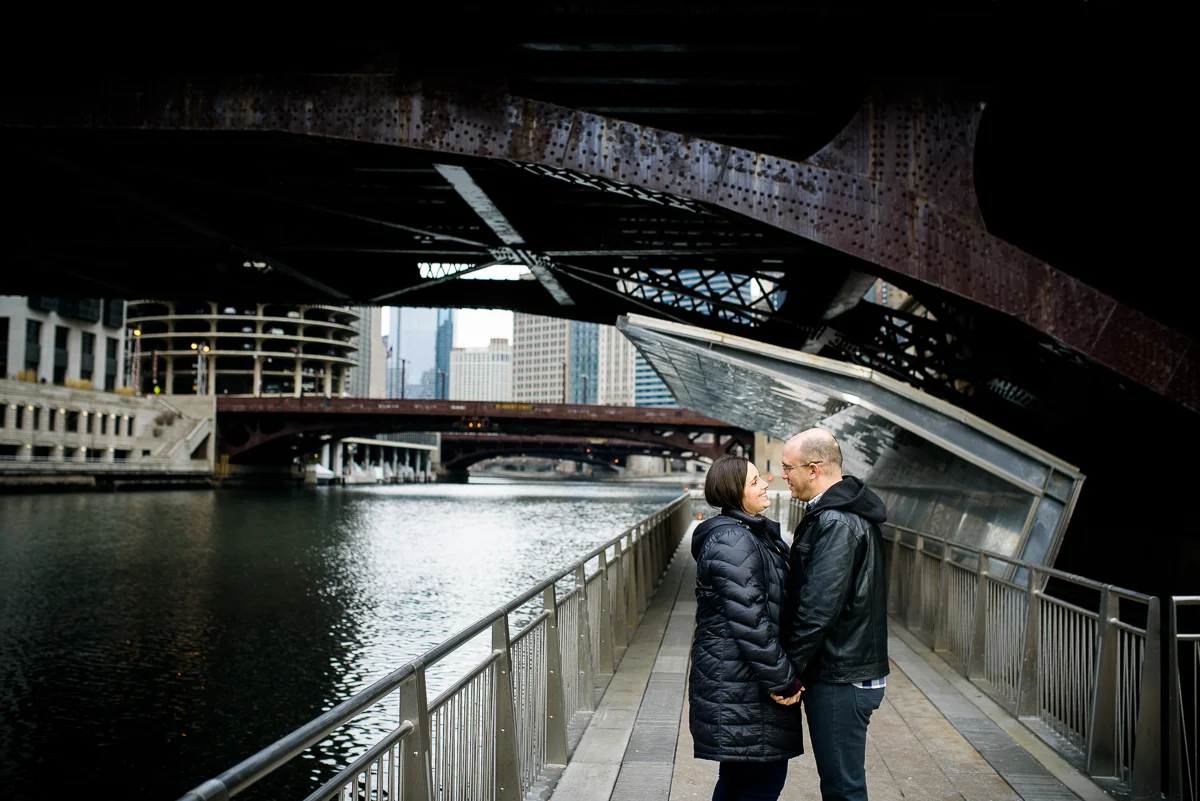 Chicago Riverwalk engagement session.