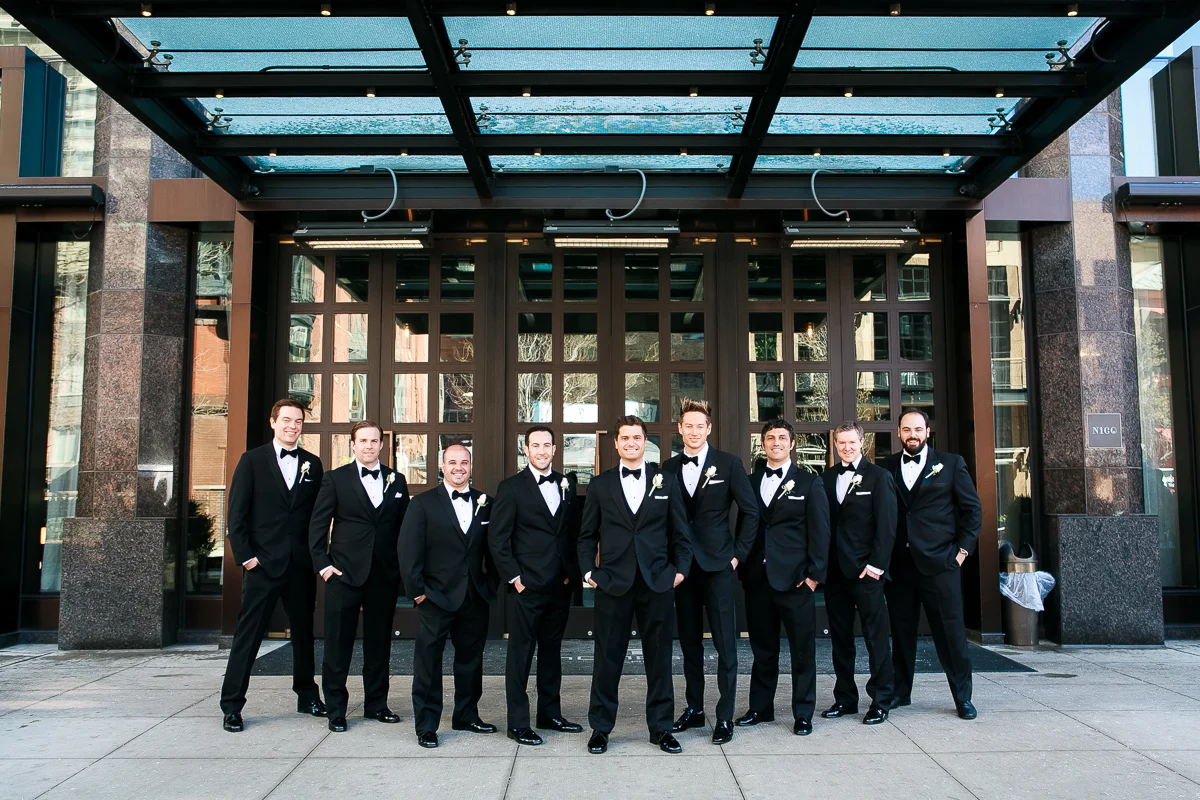 Groomsmen on the wedding outside the Thompson Chicago. 