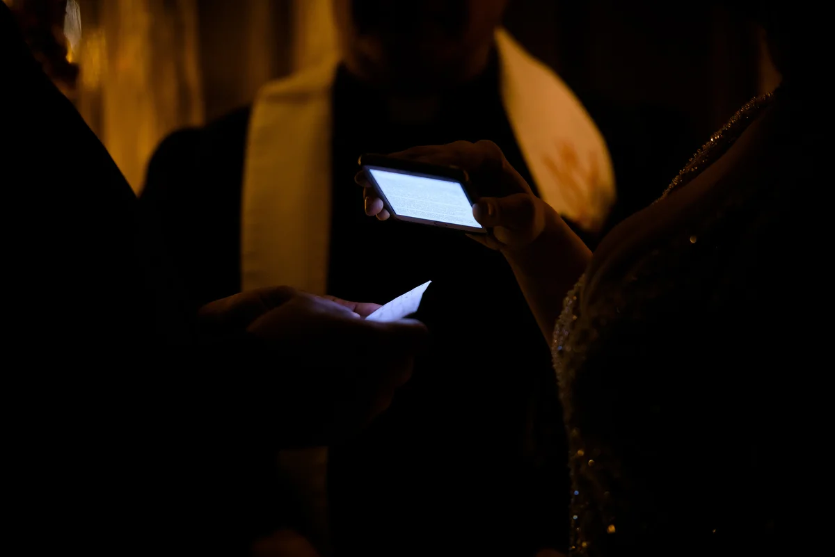 Couple illuminates their vows during their New Year's Eve wedding at the Thompson Chicago. 