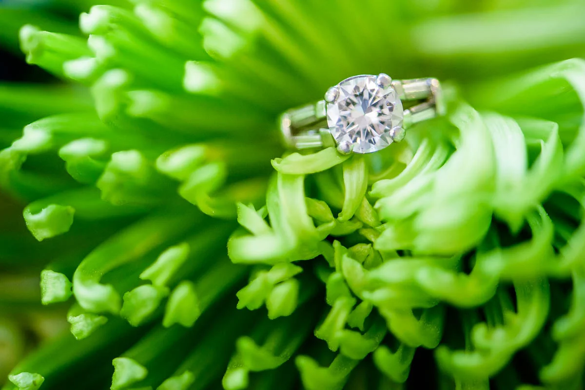 Wedding detail photo of the engagement ring. 