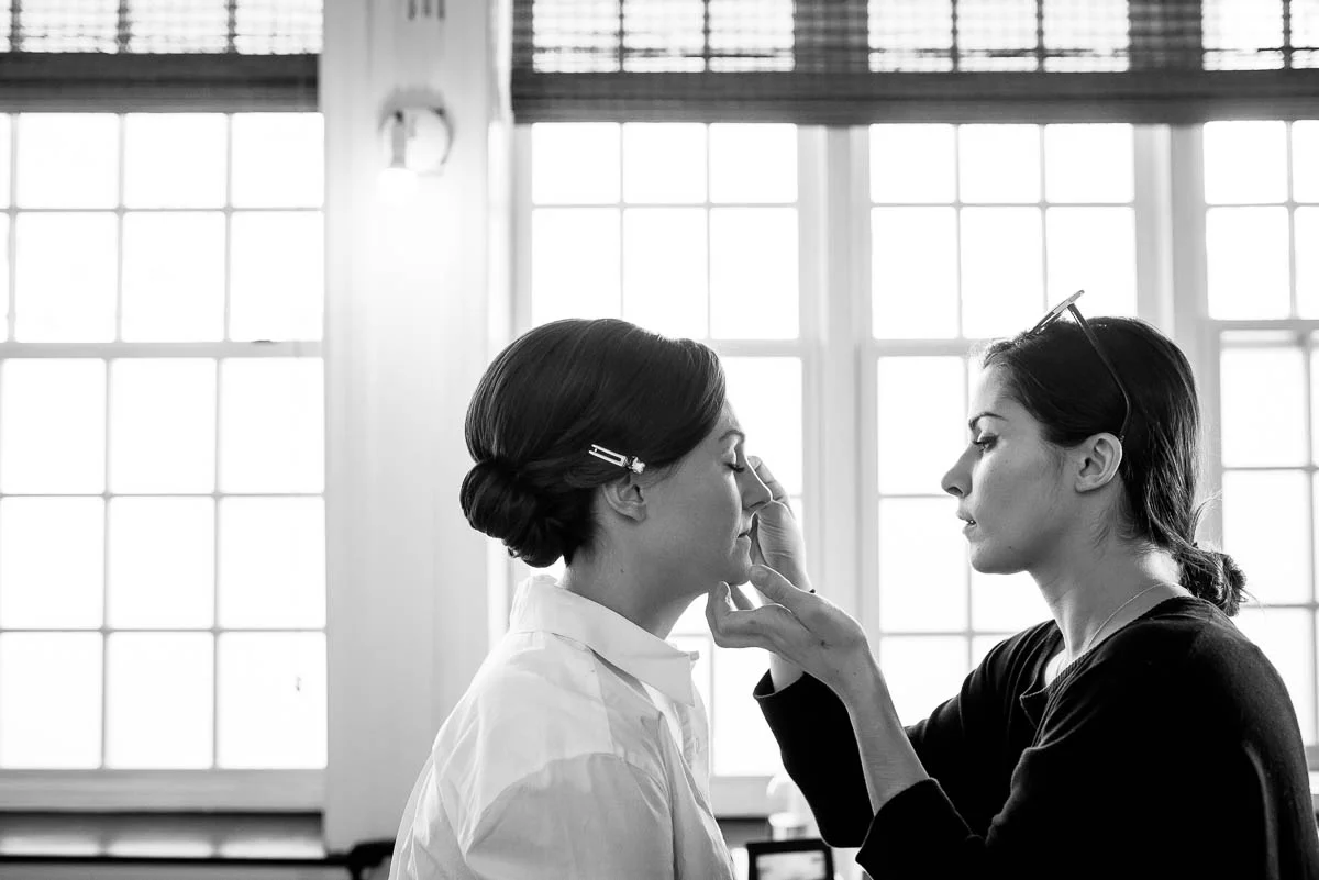 Bride getting ready before her wedding at Moonlight Studios Chicago. 