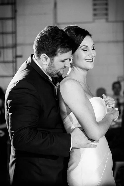Couple's first dance during their wedding at Moonlight Studios Chicago. 