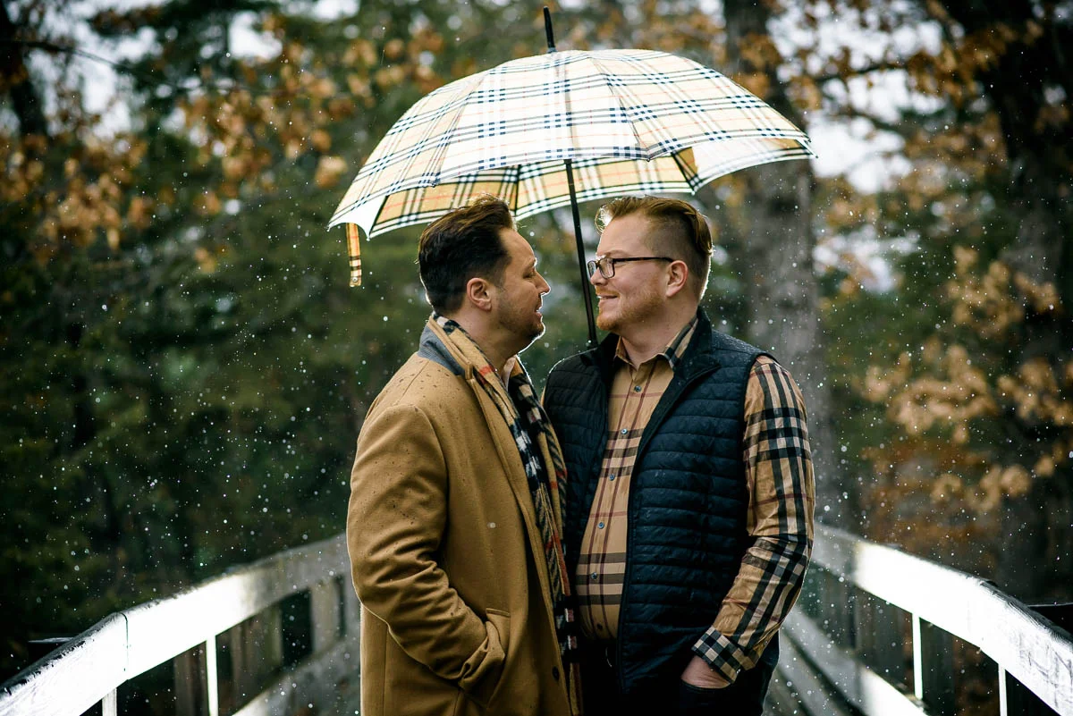 Same sex gay engagement session at Starved Rock State Park Illinois. 