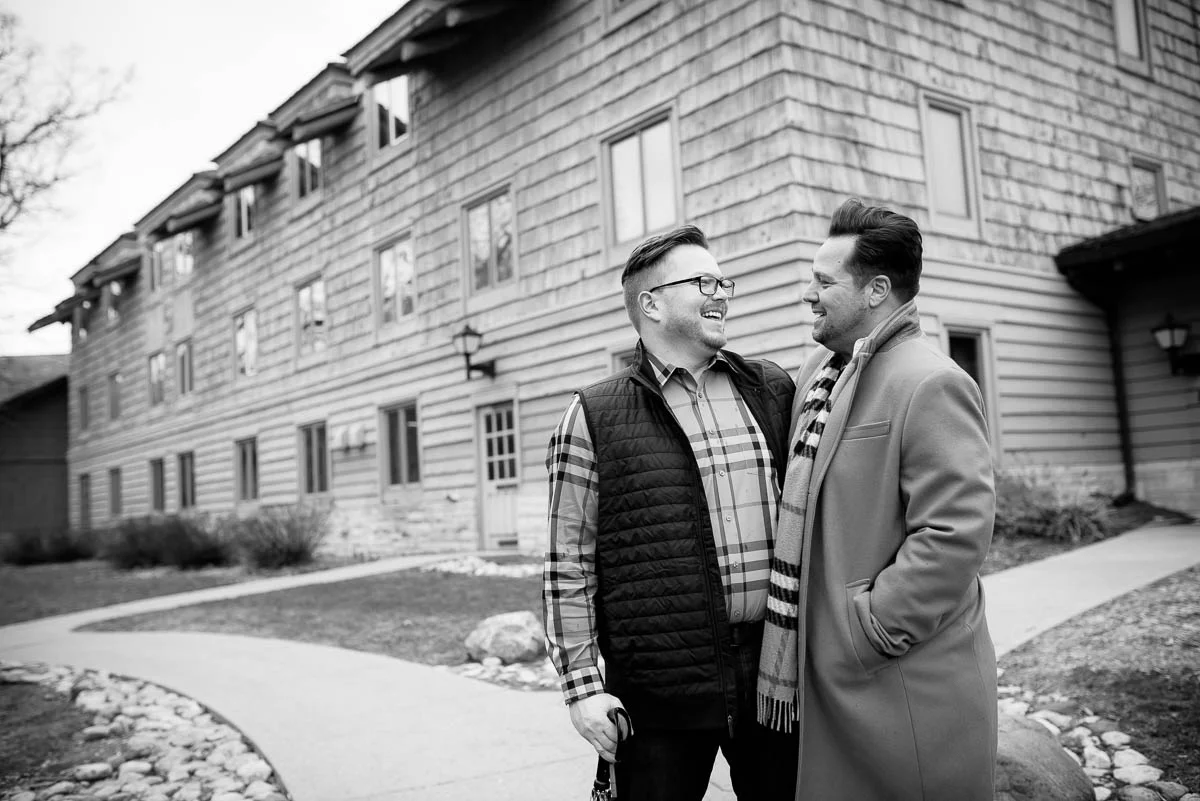 Same sex gay engagement session at Starved Rock State Park Illinois. 