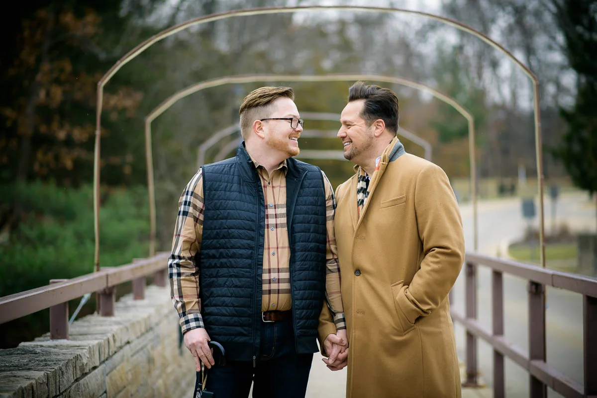 Same sex gay engagement session at Starved Rock State Park Illinois. 