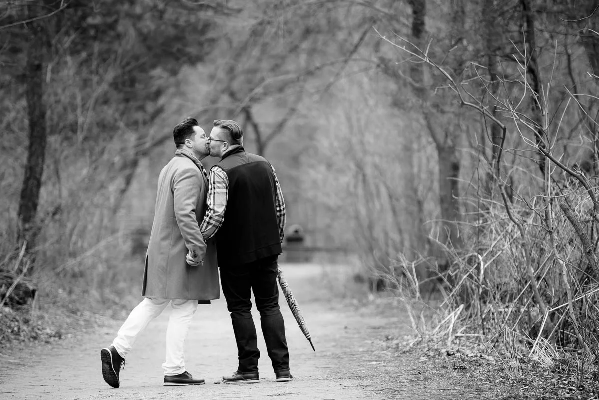 Same sex gay engagement session at Starved Rock State Park Illinois. 
