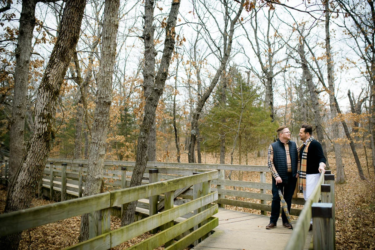 Same sex gay engagement session at Starved Rock State Park Illinois. 