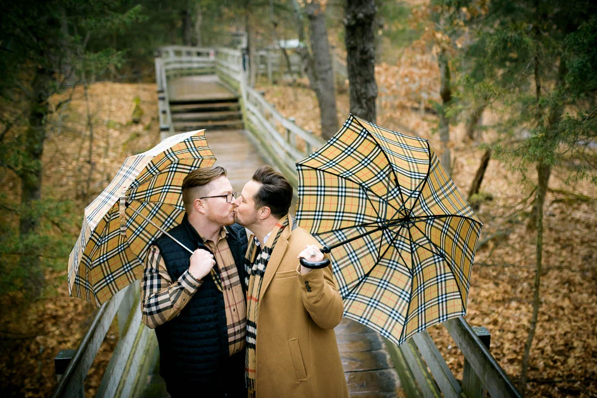 Same sex gay engagement session at Starved Rock State Park Illinois. 