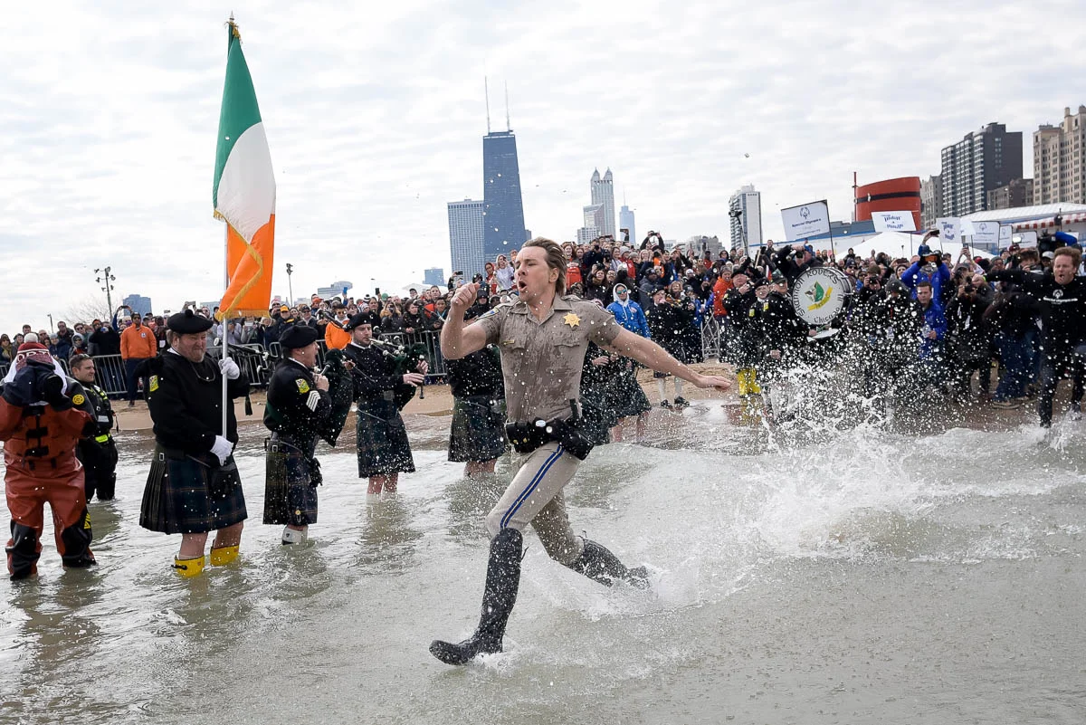 Dax Shepard was first in the water, wearing his "ChiPs" uniform. 