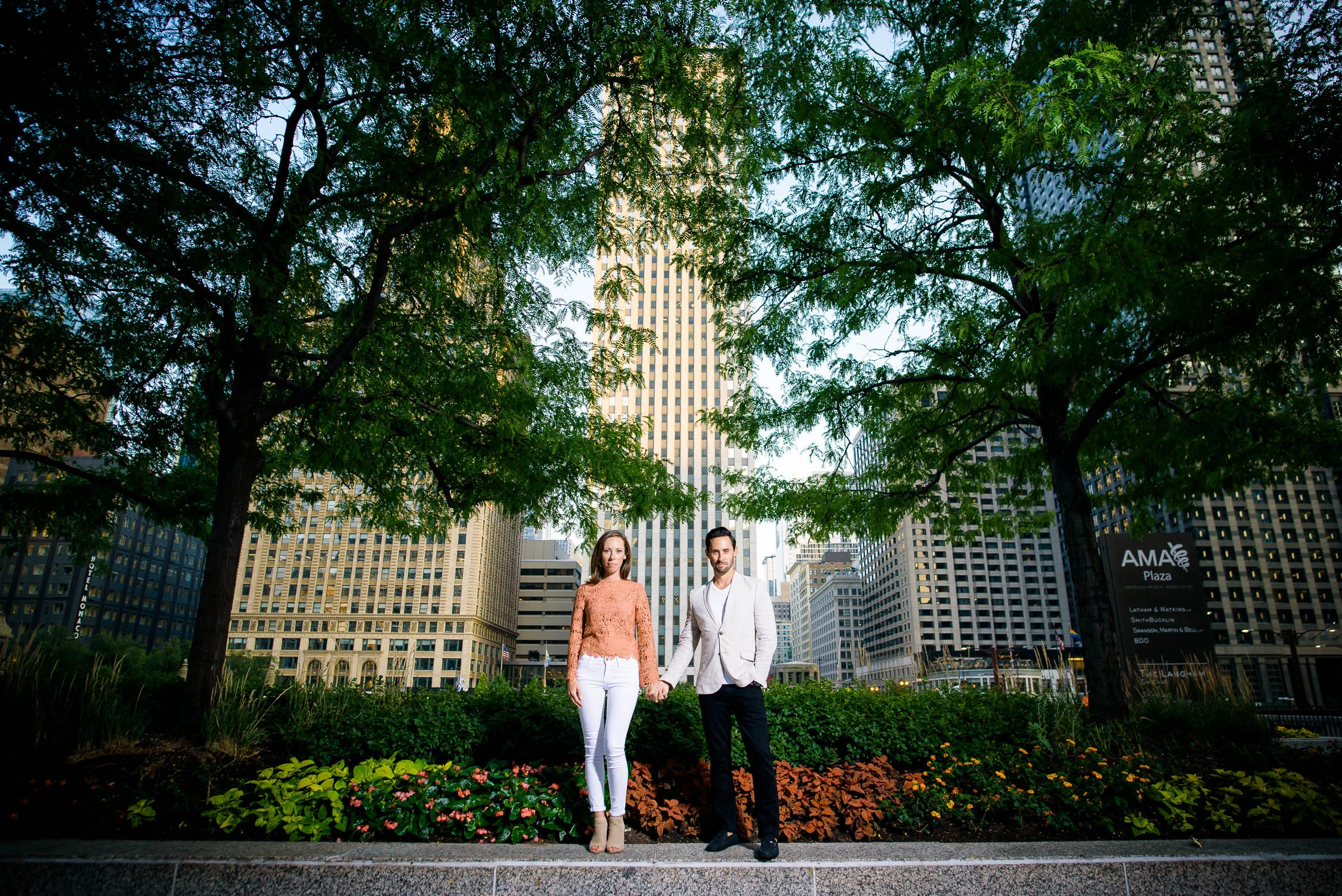 Chicago engagement session along the Riverwalk. 