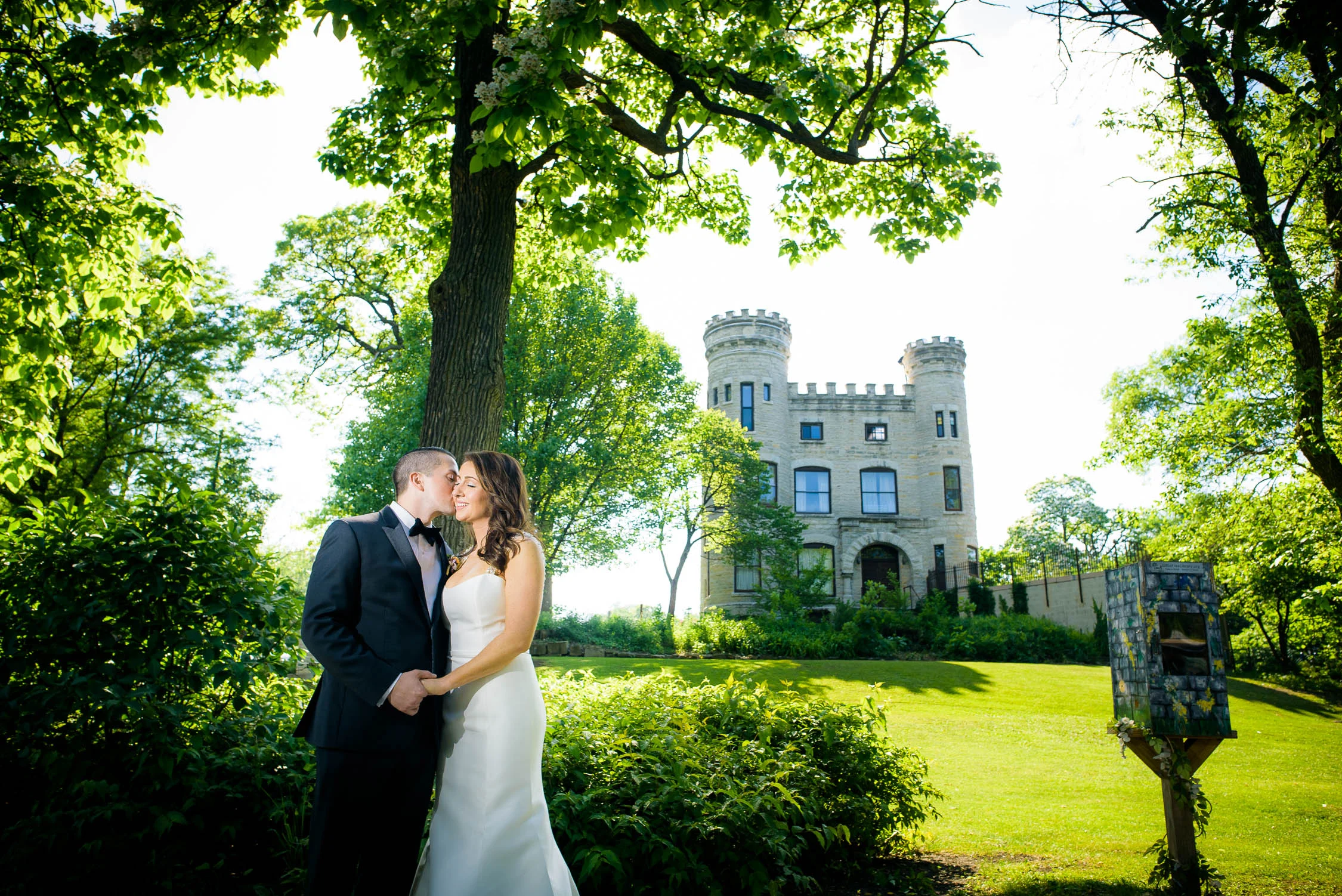 Wedding portrait outside the Beverly Unitarian Church in Chicago. 