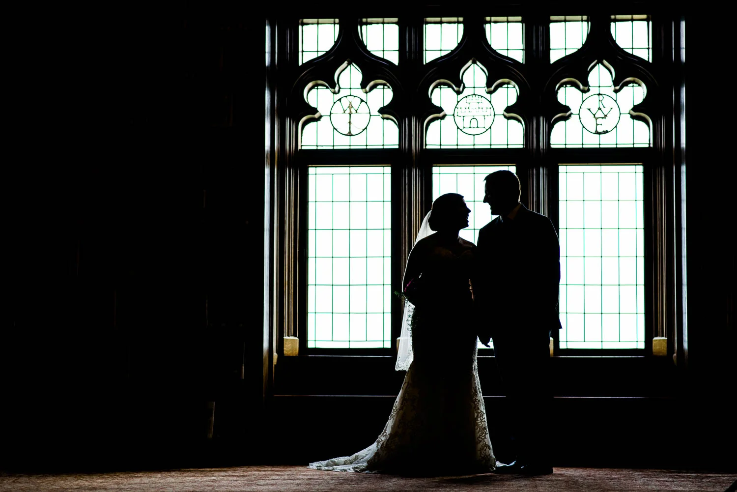 Creative portrait in the Library during a University Club of Chicago wedding.