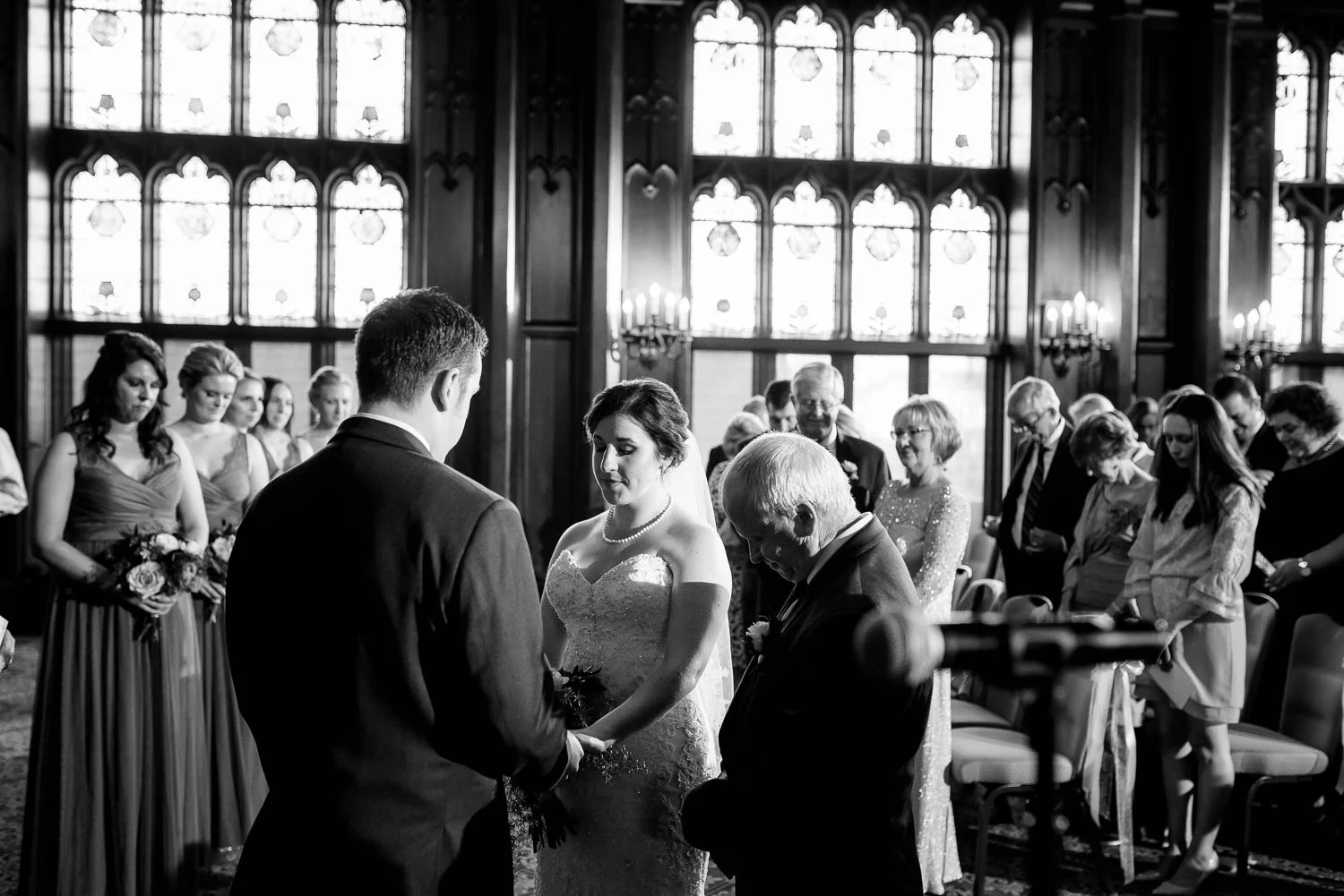 Wedding ceremony in the Michigan room during a University Club of Chicago wedding. 