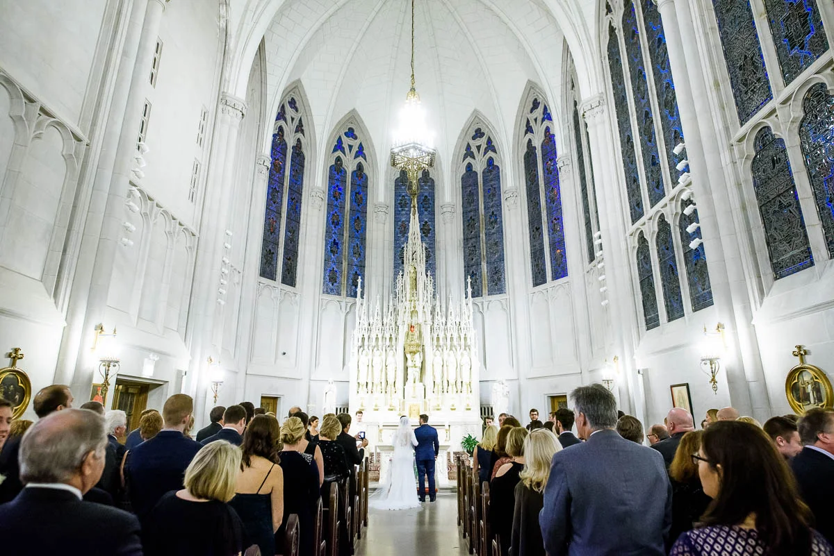 Winter Chicago wedding ceremony at St. James Chapel. 