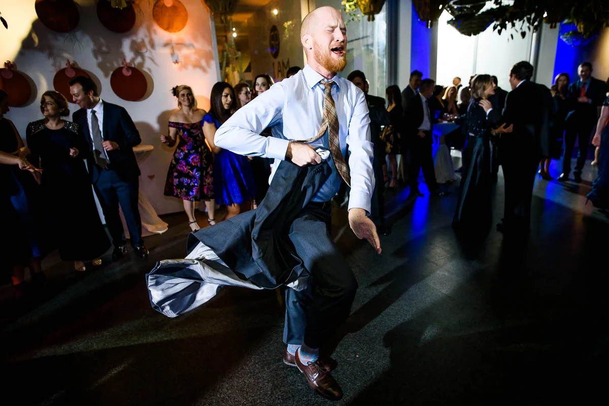 Dance floor moments during a winter wedding at the MCA Chicago.