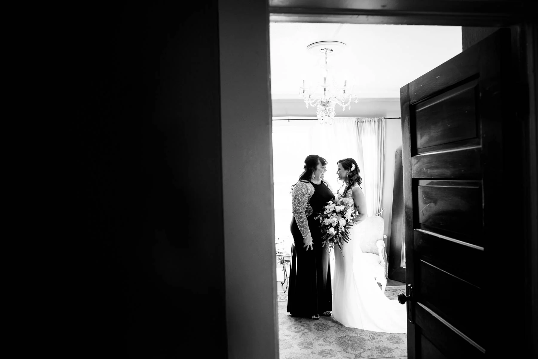 Bride and her mom on the wedding day at the Manor House in Littleton, Colorado. 