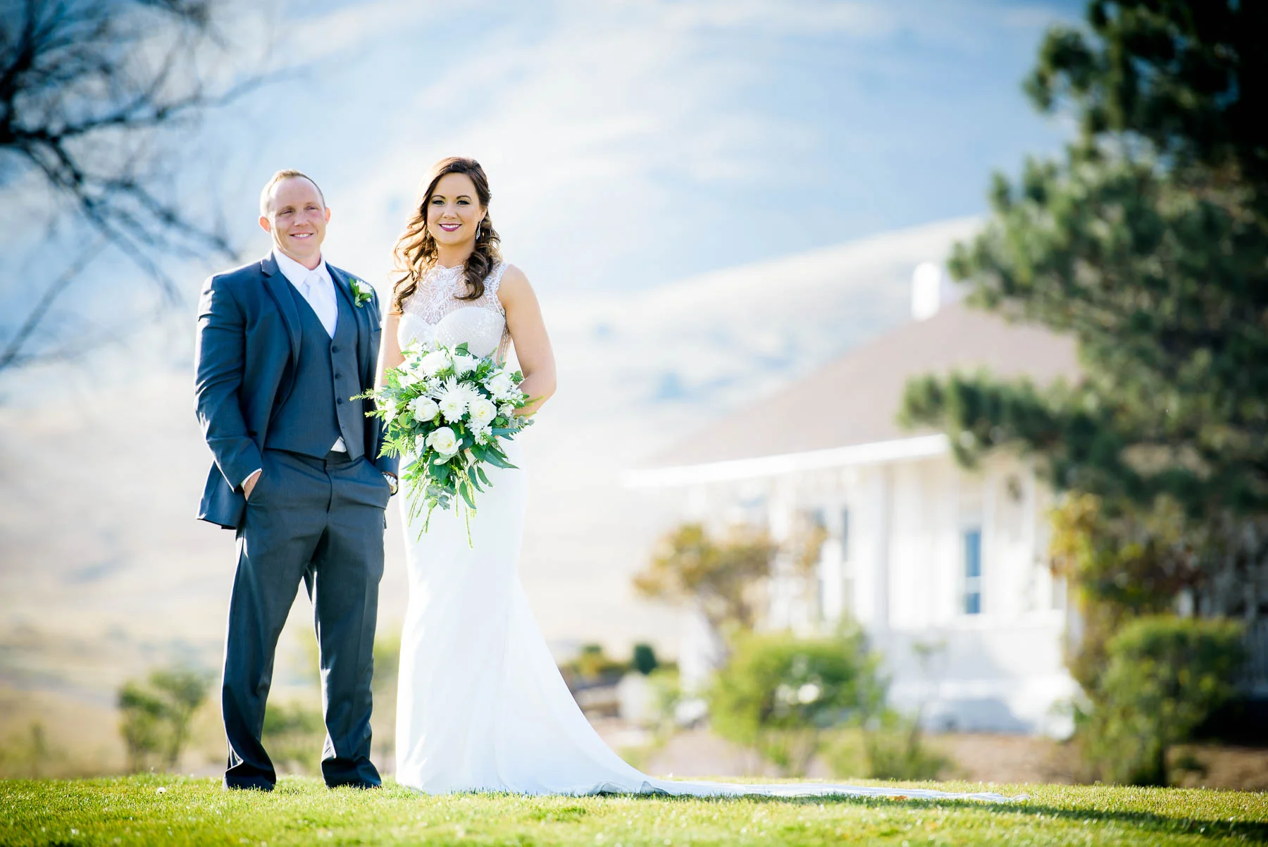 Wedding portrait of the couple at the Manor House in Littleton, Colorado. 
