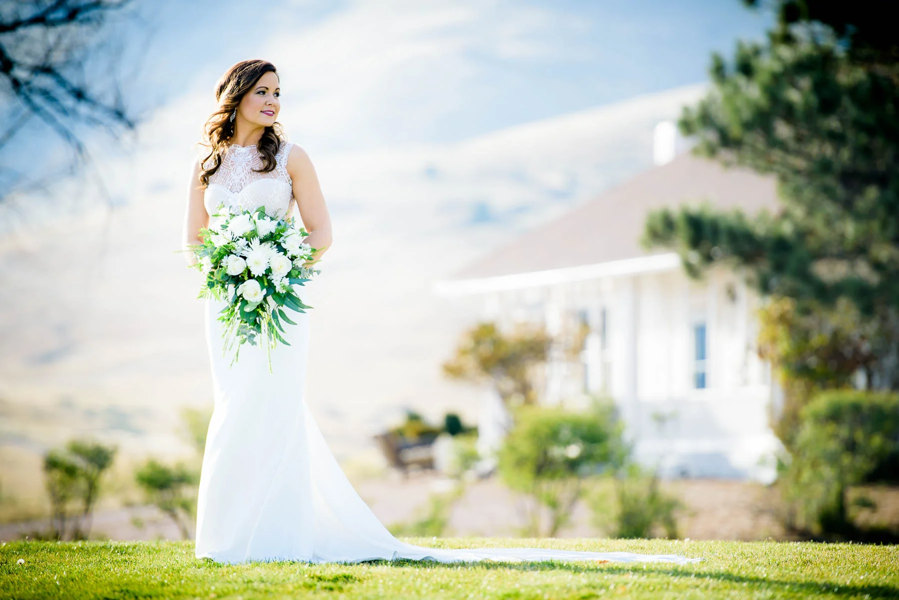 Bridal portrait on her wedding day at the Manor House in Littleton, Colorado. 