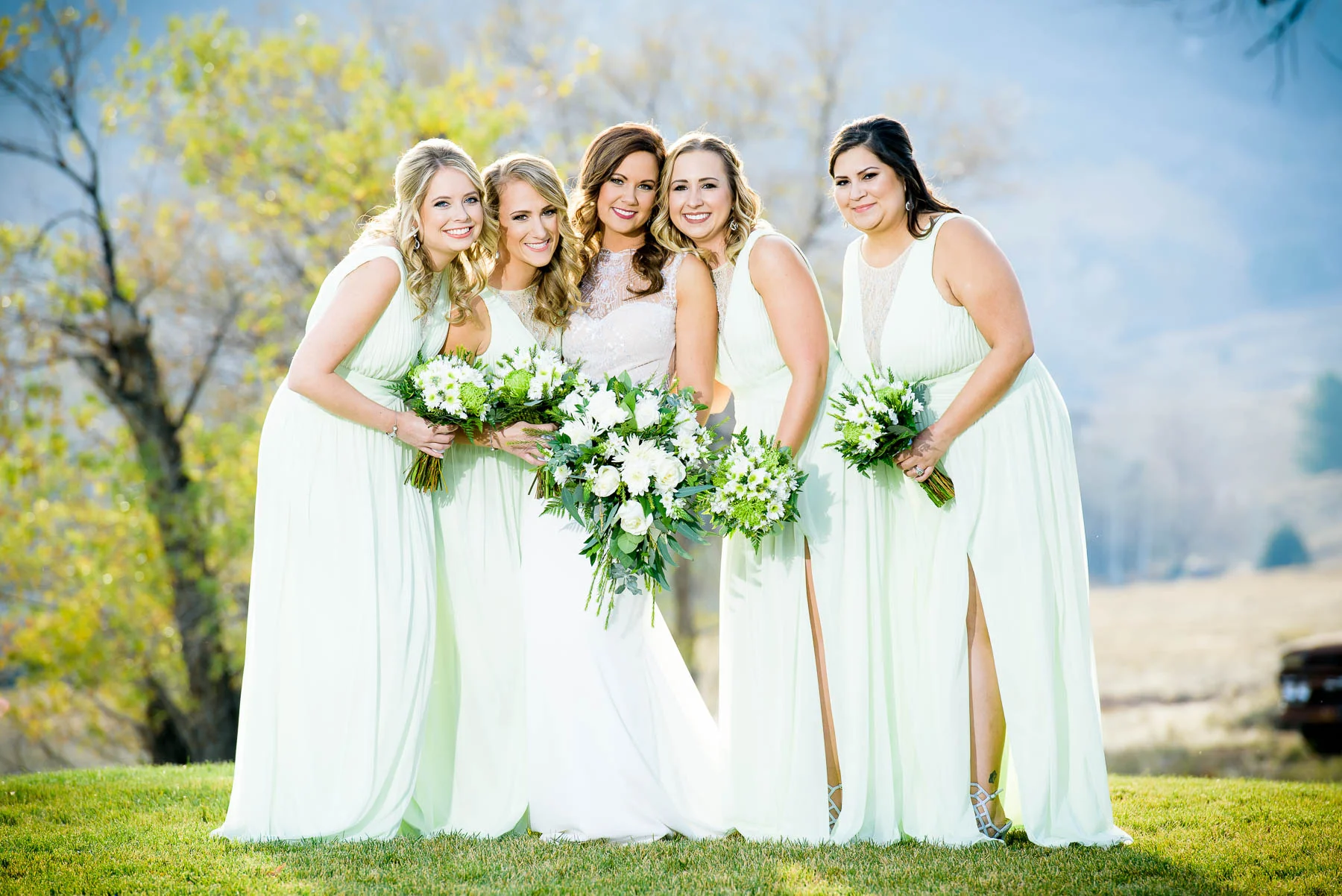 Bridesmaids on the wedding day at the Manor House in Littleton, Colorado. 