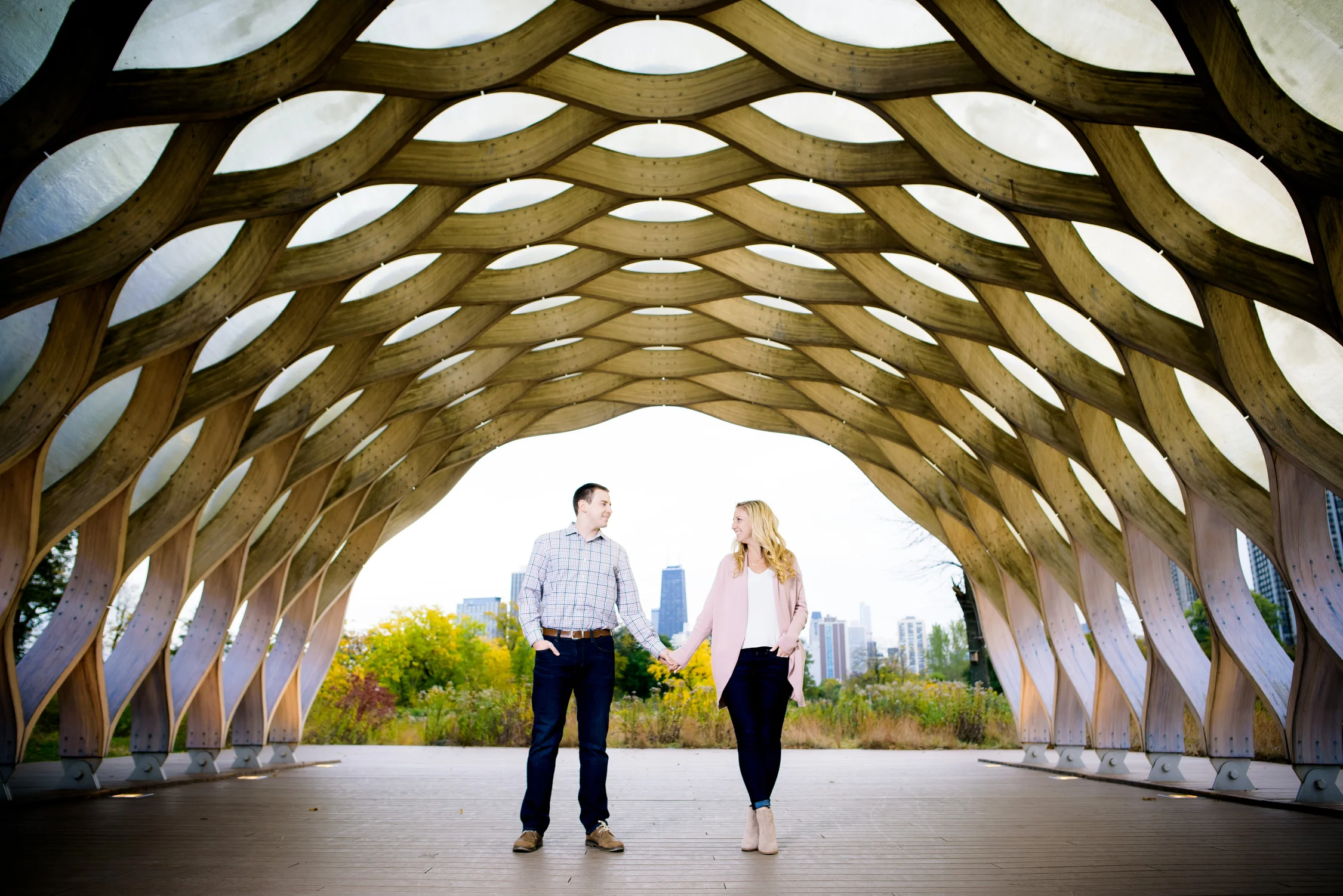 Engagement session at the Chicago Theater, Chicago Riverwalk, Lincoln Park and lakefront skyline. 