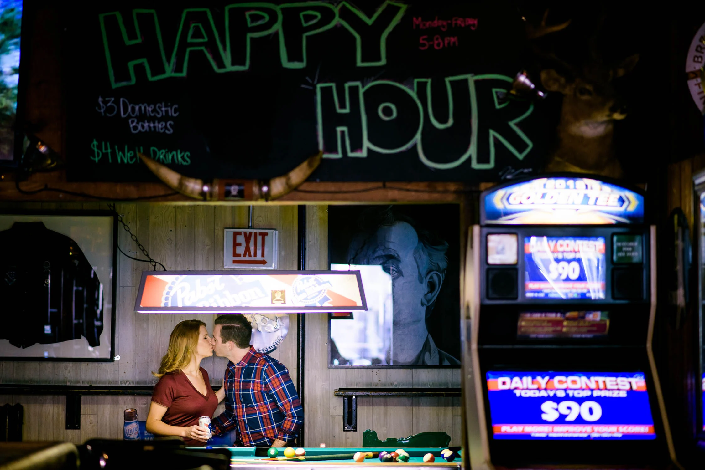 Creative Chicago engagement session at Jake's Pub in Lincoln Park. 