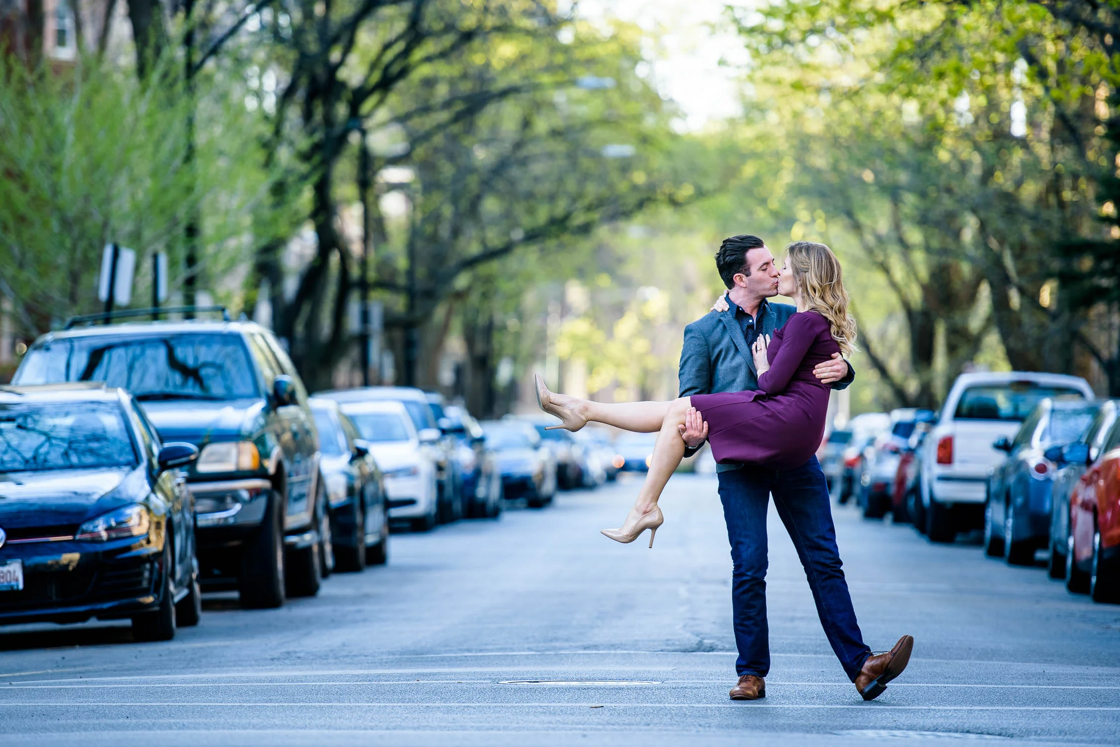 Fun creative Chicago engagement portrait in Lincoln Park. 