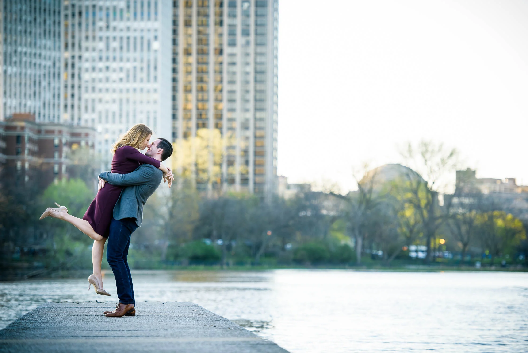 Fun Chicago engagement portrait outside the nature museum in Lincoln Park. 