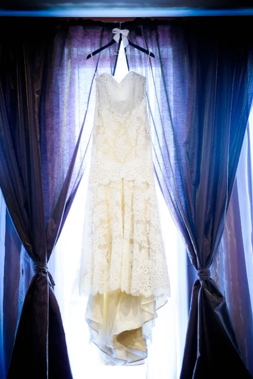 Wedding dress detail during a Quadrangle Club of Chicago wedding. 