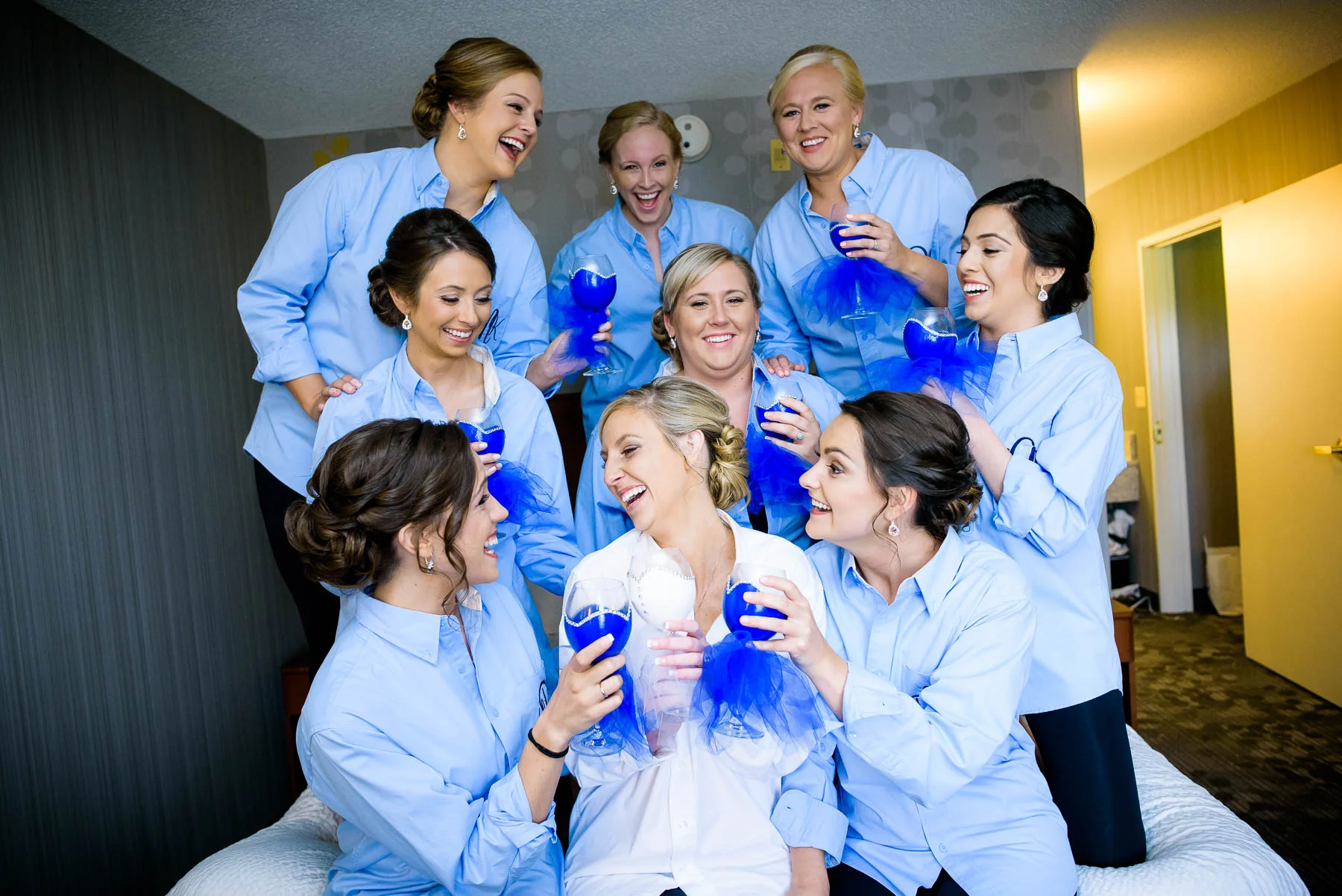 Bridesmaids fun group photo before a St. Charles Country Club wedding. 