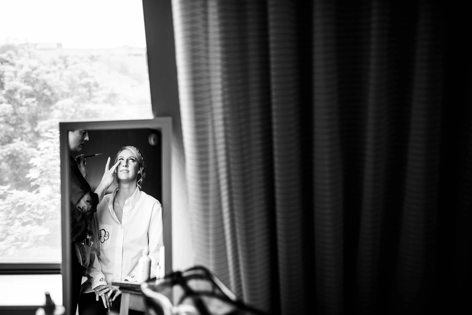 Bride getting ready before her St. Charles Country Club wedding. 